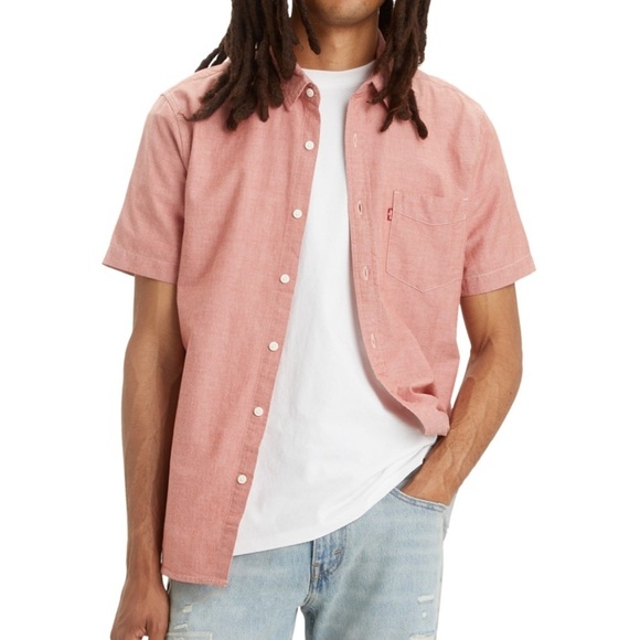 Levi's Authentic Short Sleeve Button Down Shirt Red -Size Large - Picture 1 of 7